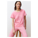 Trendyol Pink Slogan Printed Polka Dot Knitted Pajamas Set