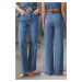 Trendyol Dark Blue High Waist Wide Leg Jeans