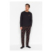 Trendyol Black Regular Fit Printed Knitted Pajamas Set