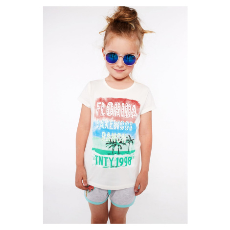 Girls' T-shirt with a cream print FASARDI