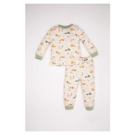 DEFACTO Baby Boy Pajama Set Safari Patterned Long Sleeve Top Long Bottom