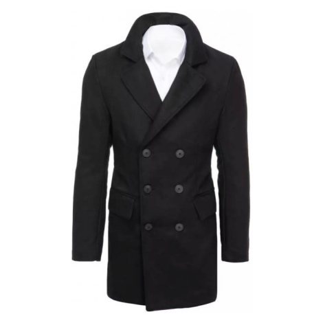 Pánsky dlhší dvojradový kabát s ozdobnými gombíkmi v čiernej farbe DStreet