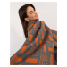 Grey and orange women's scarf with fringe