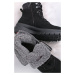 Čierne kožené pohodlné členkové šnurovacie topánky 8-86214