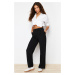 Trendyol Black Wide Leg/Wide Leg Woven Belt Detail Pleated Trousers