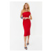 Trendyol Red Body-Fitting Single Shoulder Midi Woven Dress