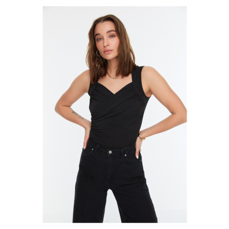 Trendyol Black Drape Detailed Fitted/Simple Straps, Flexible Knitted Body with Snap Buttons