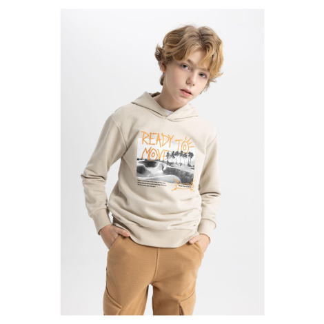 DEFACTO Boy's Printed Hooded Sweatshirt