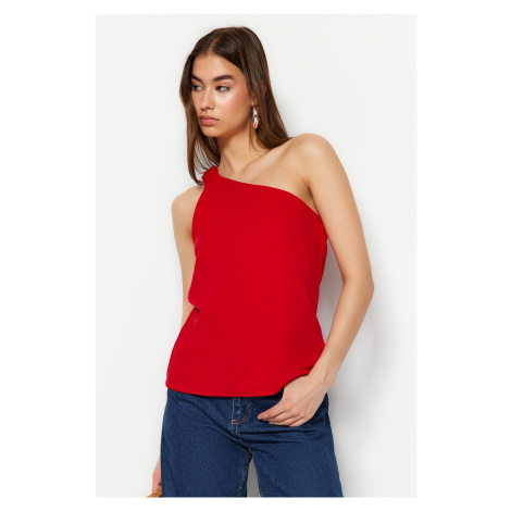 Trendyol Red Regular Fit Single Sleeve Knitted Crepe Blouse