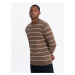 Ombre Men's casual sweater with horizontal stripes - brown