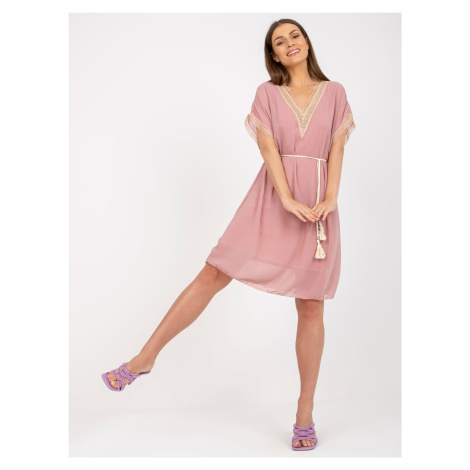 Dusty pink light dress of one size with a V-neck