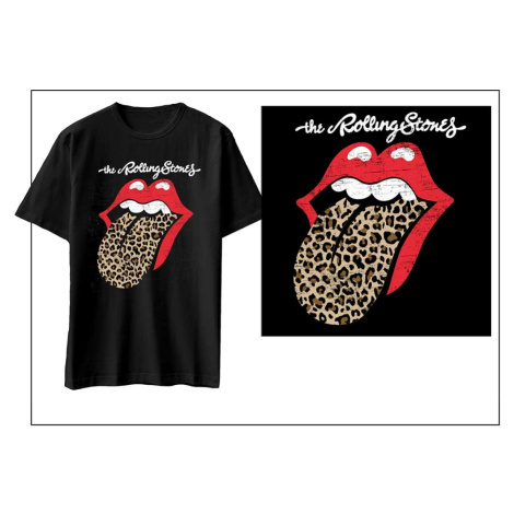 The Rolling Stones tričko Leopard Print Tongue Čierna