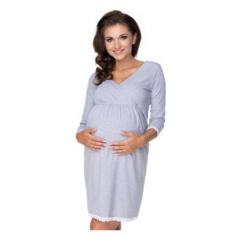 Sivá dojčiaca a tehotenská nočná košeľa s 3/4 rukávom
