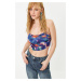 Trendyol Blue-Multicolored Floral Printed Knitted Tulle Bustier