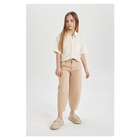 DEFACTO Girls Barrel Fit Wide Leg Cotton Belted Trousers