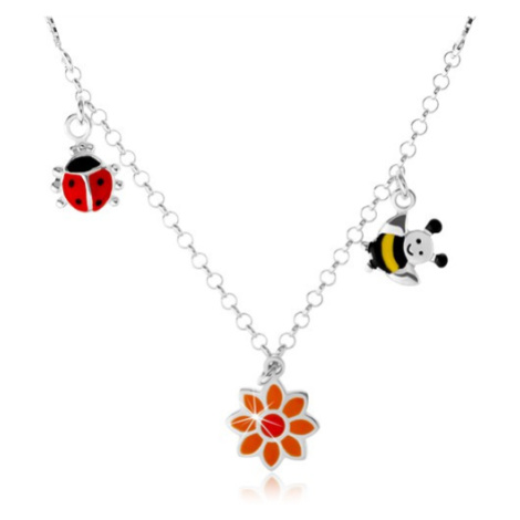Strieborný náhrdelník 925 pre deti, farebná lienka, kvietok, včielka