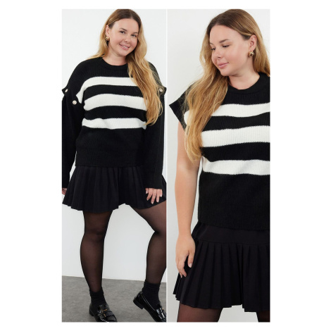 Trendyol Curve Black Striped Sleeves Removable Functional Knitwear Sweater