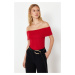 Trendyol Red Premium Yarn/Special Yarn Carmen Collar Knitwear Thin Blouse