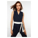 Trendyol Navy Blue Belted Double Breasted Collar Sleeveless Woven Jumpsuit