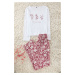 Trendyol White Cotton Floral Slogan Knitted Pajama Set