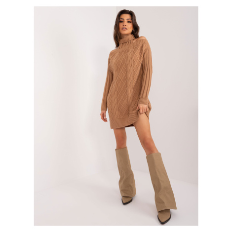 Off-the-shoulder camel knitted dress