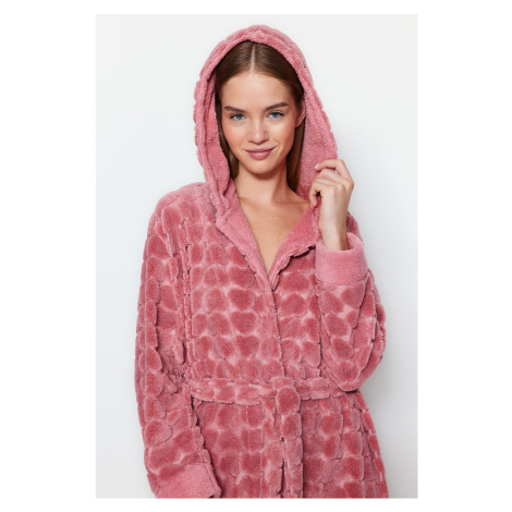 Trendyol Pink Belt Heart Polar Winter Knitting Dressing gown