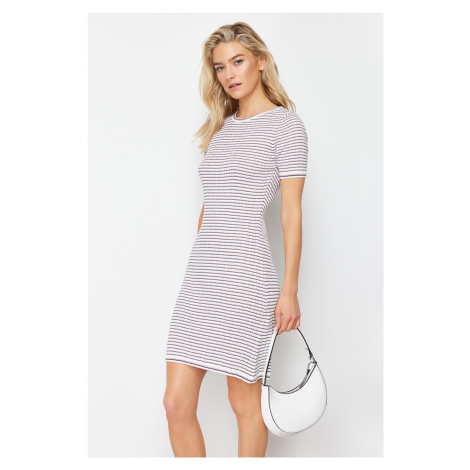 Trendyol Ecru Mini Knitwear Striped Basic Dress