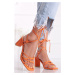 Oranžové šnurovacie sandále na hrubom podpätku Marwa