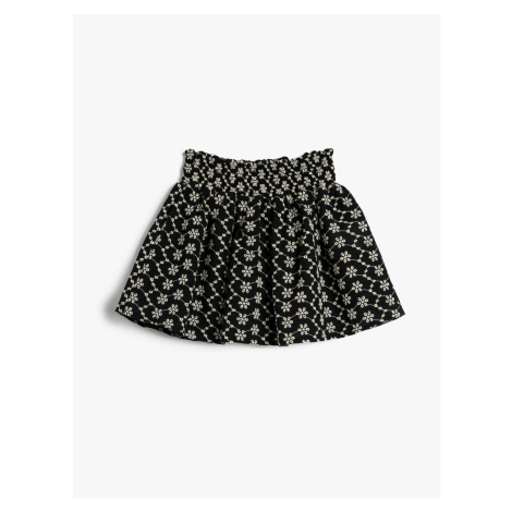 Koton Midi Length Skirt with Floral Embroidered Guipure Detail. Cotton Lined.
