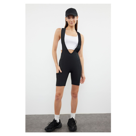 Trendyol Black Gathering Strap and Tulle Detailed Knitted Sports Biker/Cycler/Short Tights