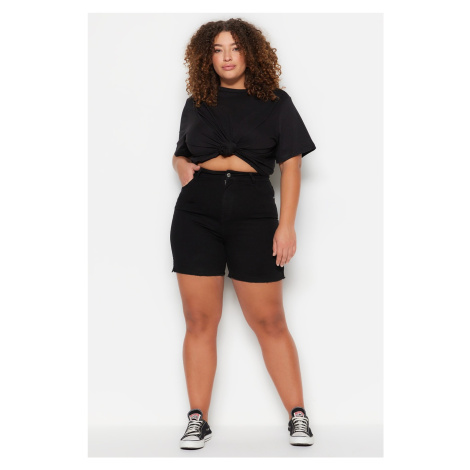 Trendyol Curve Black High Waist Flexible Skinny Denim Shorts &; Bermuda