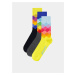 Sada troch párov vzorovaných ponožiek v žltej, modrej a čiernej farbe Meatfly
