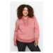 Trendyol Curve Pale Pink Thick Fleece Inside Zipper Detailed Knitted Sweatshirt