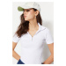 Trendyol White Zipper Detailed Fitted Polo Neck Ribbed Stretchy Knitted Blouse