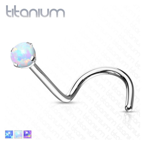 Titánový zahnutý piercing do nosa - syntetický opál, dúhové odlesky, 1 mm - Farba: Fialová