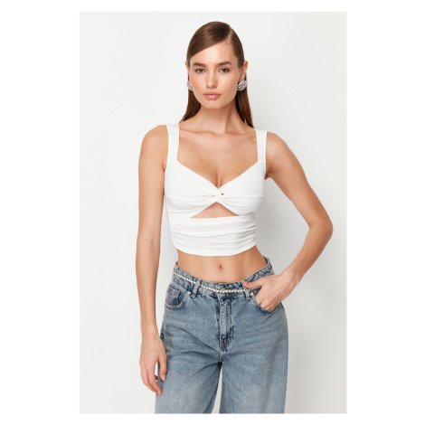 Trendyol White Crop Window/Cut Out Detail Knitted Blouse