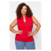 Trendyol Curve Red Zippered 100% Cotton Knitted Blouse