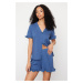 Trendyol Indigo 100% Cotton Ruffle Detailed Knitted Pajama Set