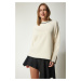 Happiness İstanbul Women's Cream Crew Neck Knitwear Sweater