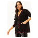 Olalook Women's Black Spotted Pocket Oversize Knitwear Cardigan