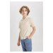 DEFACTO Boy Oversize Fit Polo Collar Seersucker Textured Short Sleeve Shirt