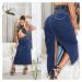 Sexy Highwaist Maxi Denim Skirt with Slit denimblue 44