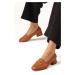 Mio Gusto Abriana Women's Tan Brown Flat Toe Knitted Strap Women's Short Heeled Shoes.