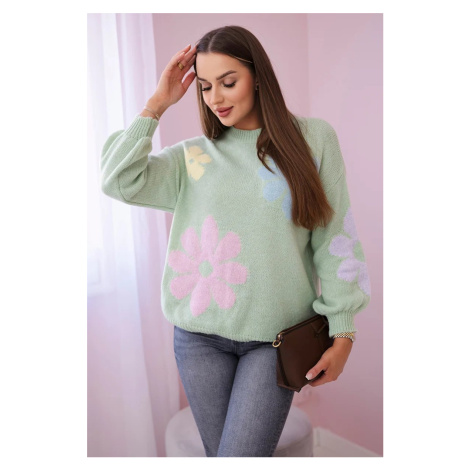 Sweater with floral mohair dark mint