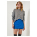 Happiness İstanbul Women's Blue Asymmetric Detail Knitted Shorts Skirt