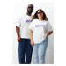 Trendyol Plus Size Ecru Unisex Oversize Comfy 100% Cotton Printed Couple T-Shirt