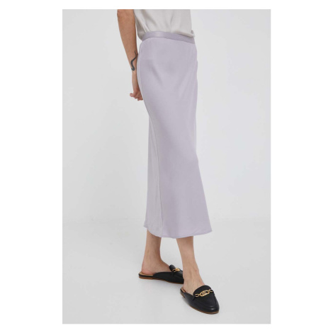 Sukňa Calvin Klein fialová farba, midi, áčkový strih