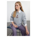 Trendyol Gray Melange Relaxed/Comfortable Pattern Embroidered Thick Knitted Sweatshirt