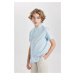 DEFACTO Boy's Stand Collar Linen Look Short Sleeve Shirt