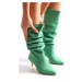 Shoeberry Women's Pia Green Suede Gathered Heel Boots Green Suede